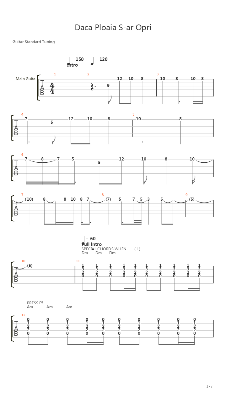 Daca Ploaia Sar Opri吉他谱