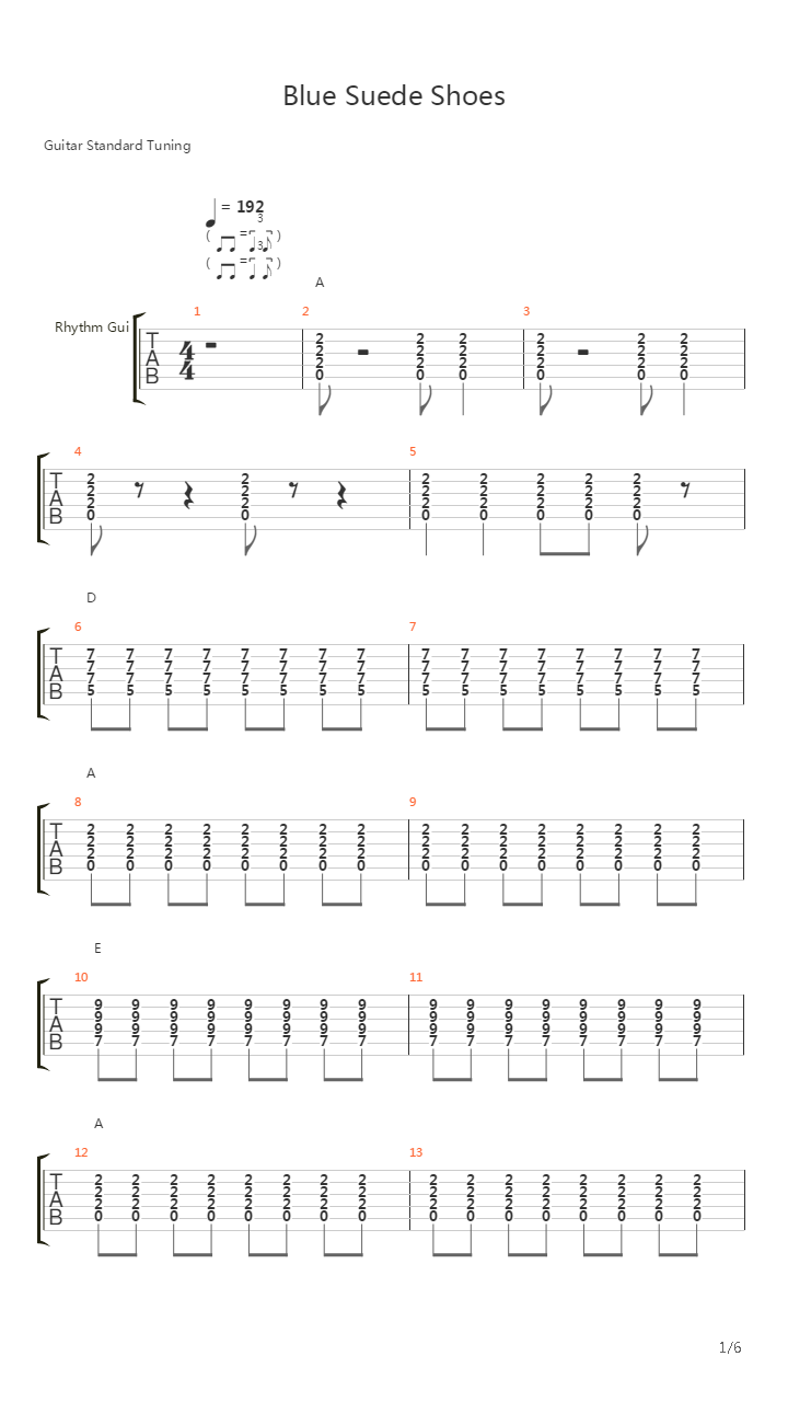 Blue Suede Shoes吉他谱