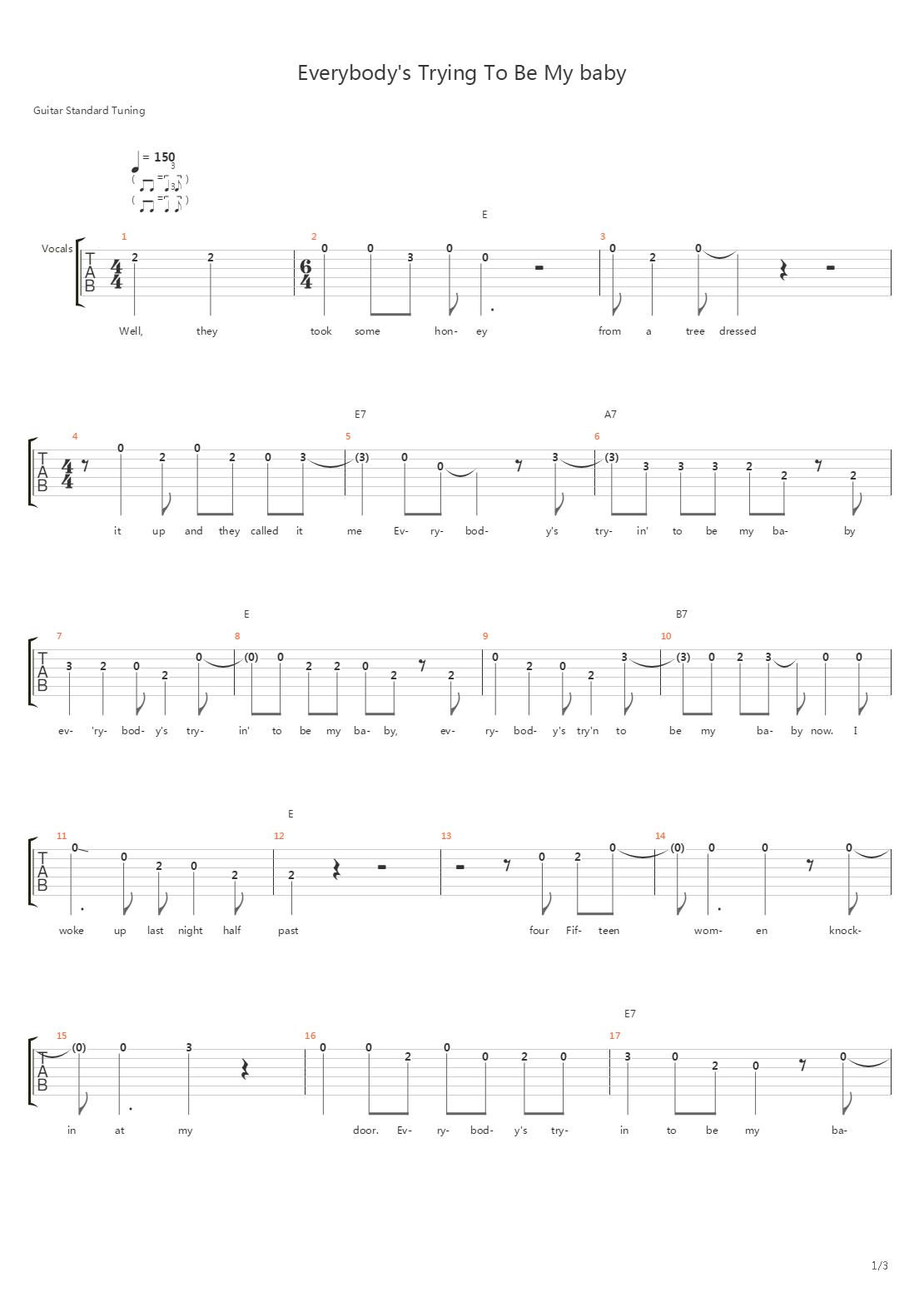 Everybodys Trying To Be My Baby吉他谱