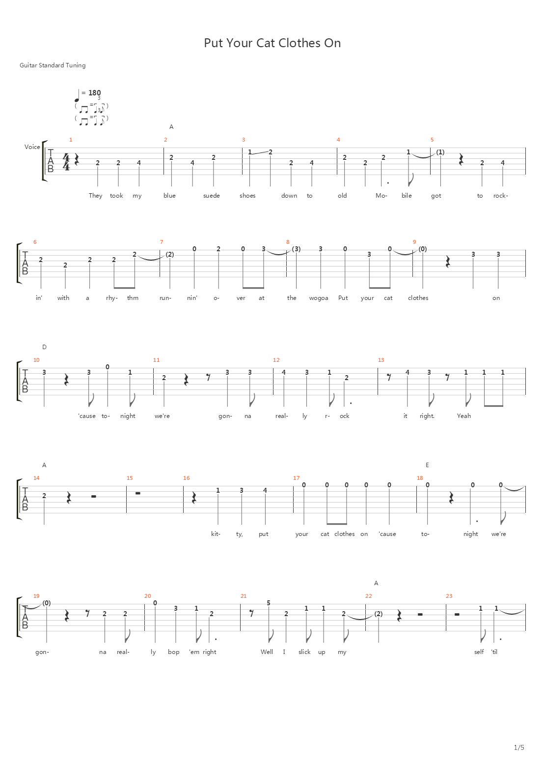 Put Your Cat Clothes On吉他谱