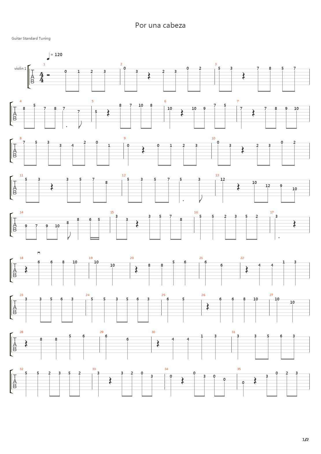 Por Una Cabeza吉他谱