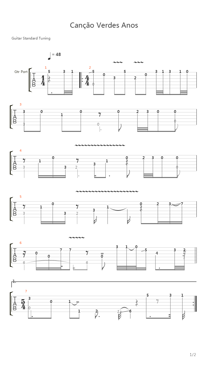 Cancao Verdes Anos吉他谱