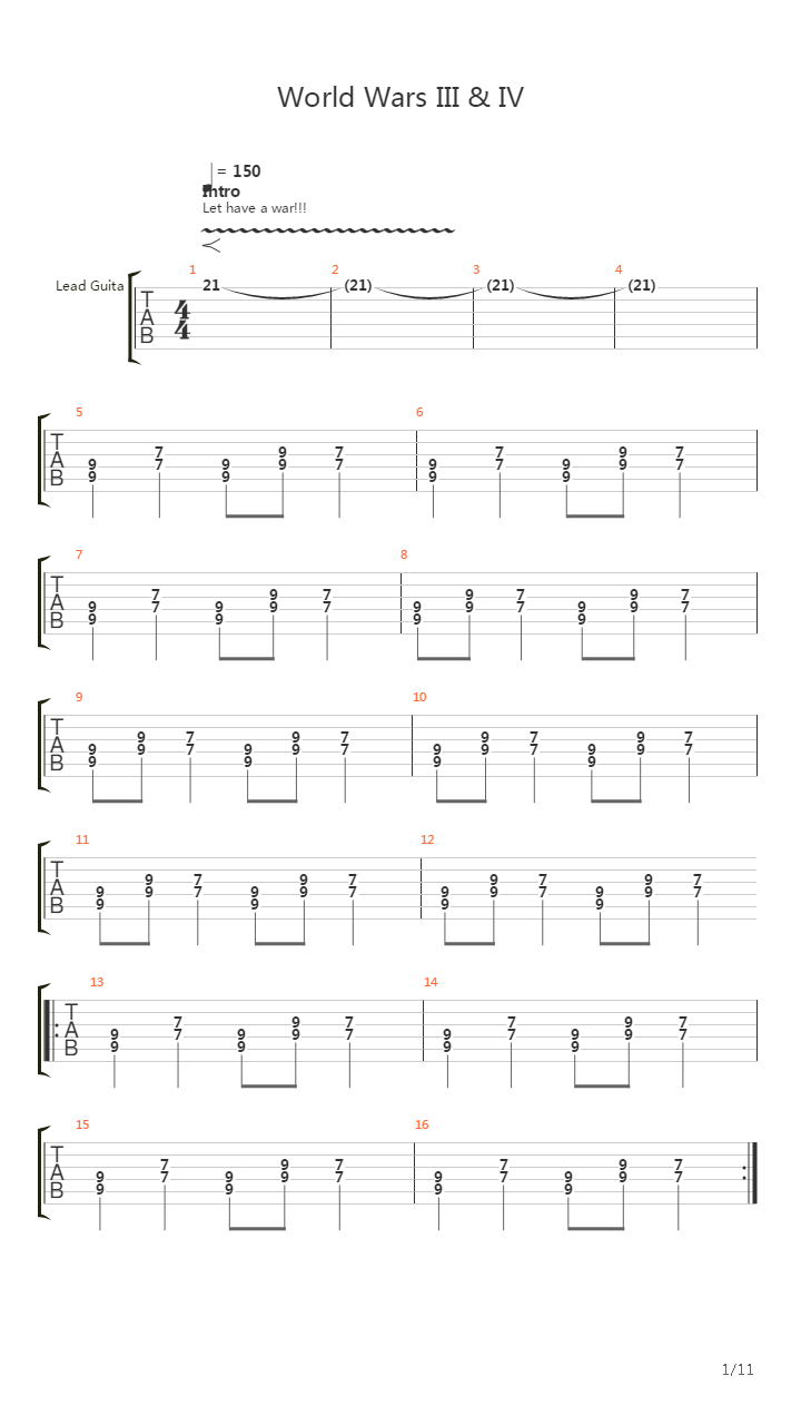World Wars Iii And Iv吉他谱