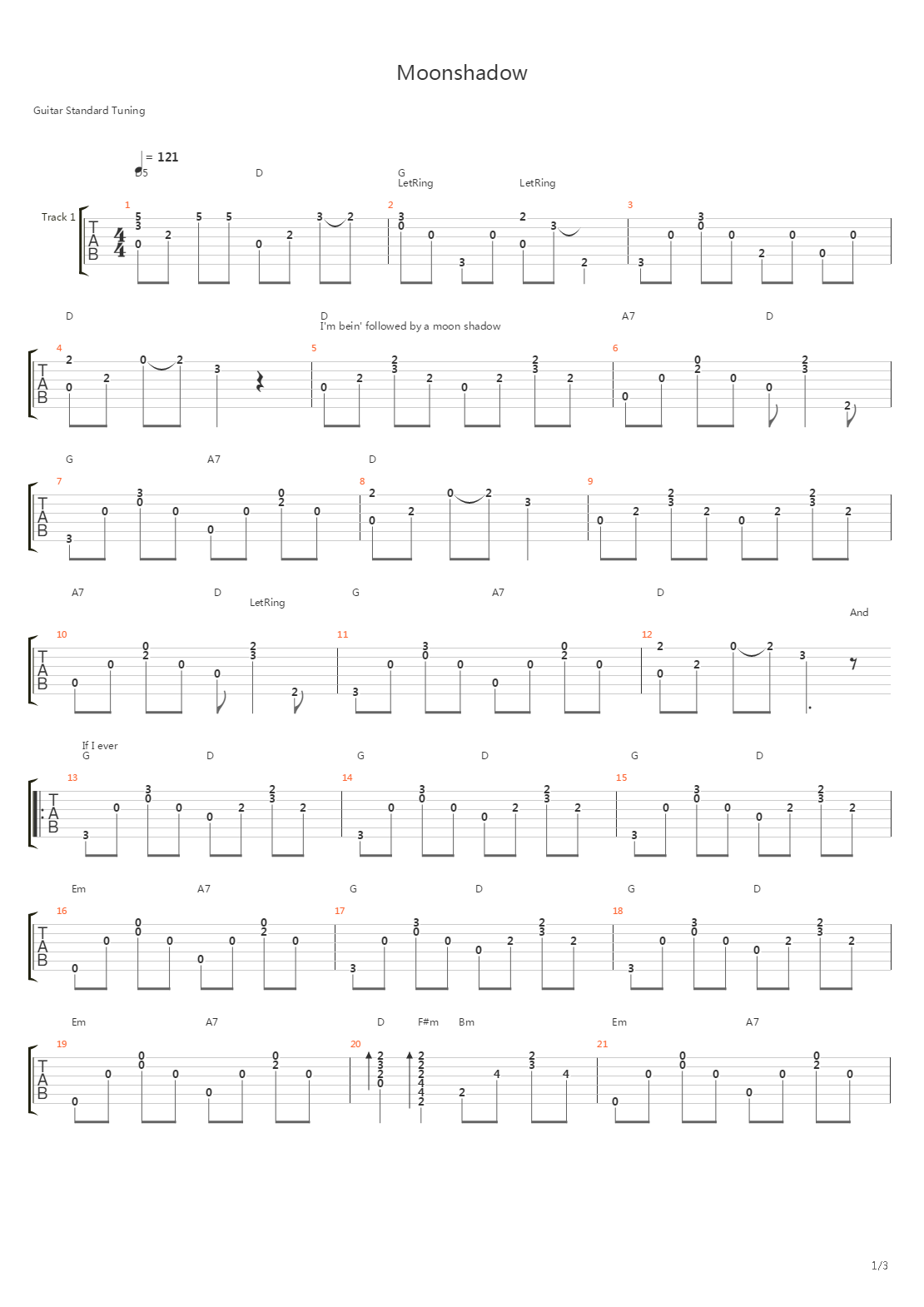 Moonshadow吉他谱