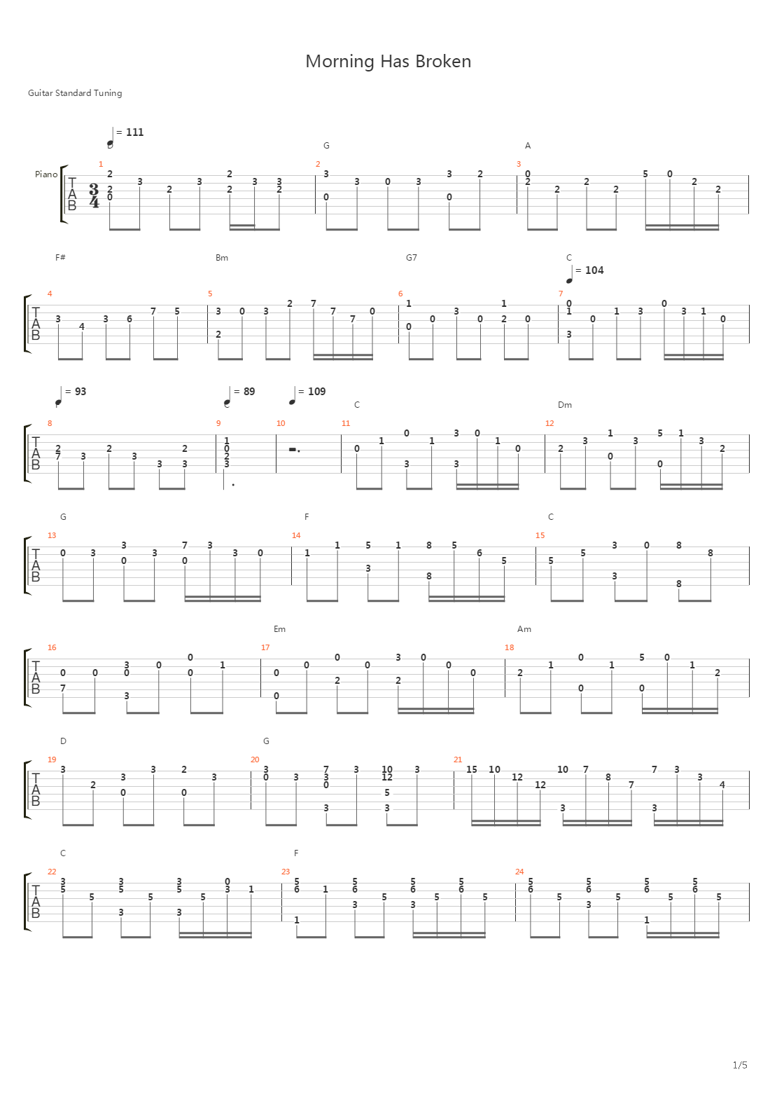 Morning Has Broken吉他谱
