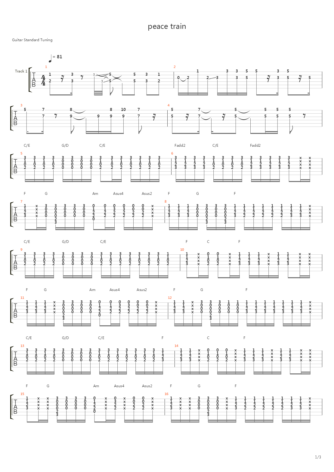 Peace Train吉他谱