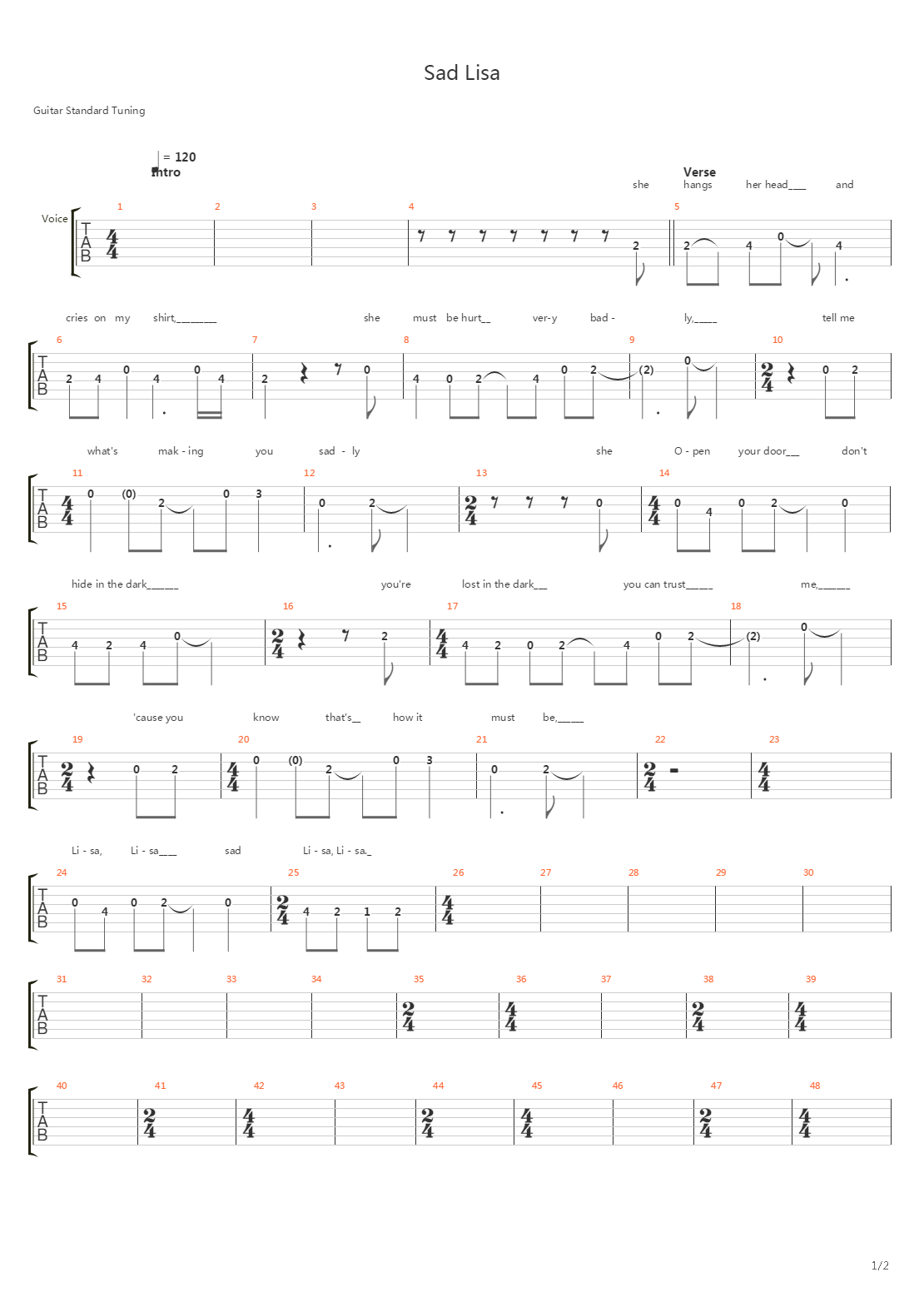 Sad Lisa吉他谱