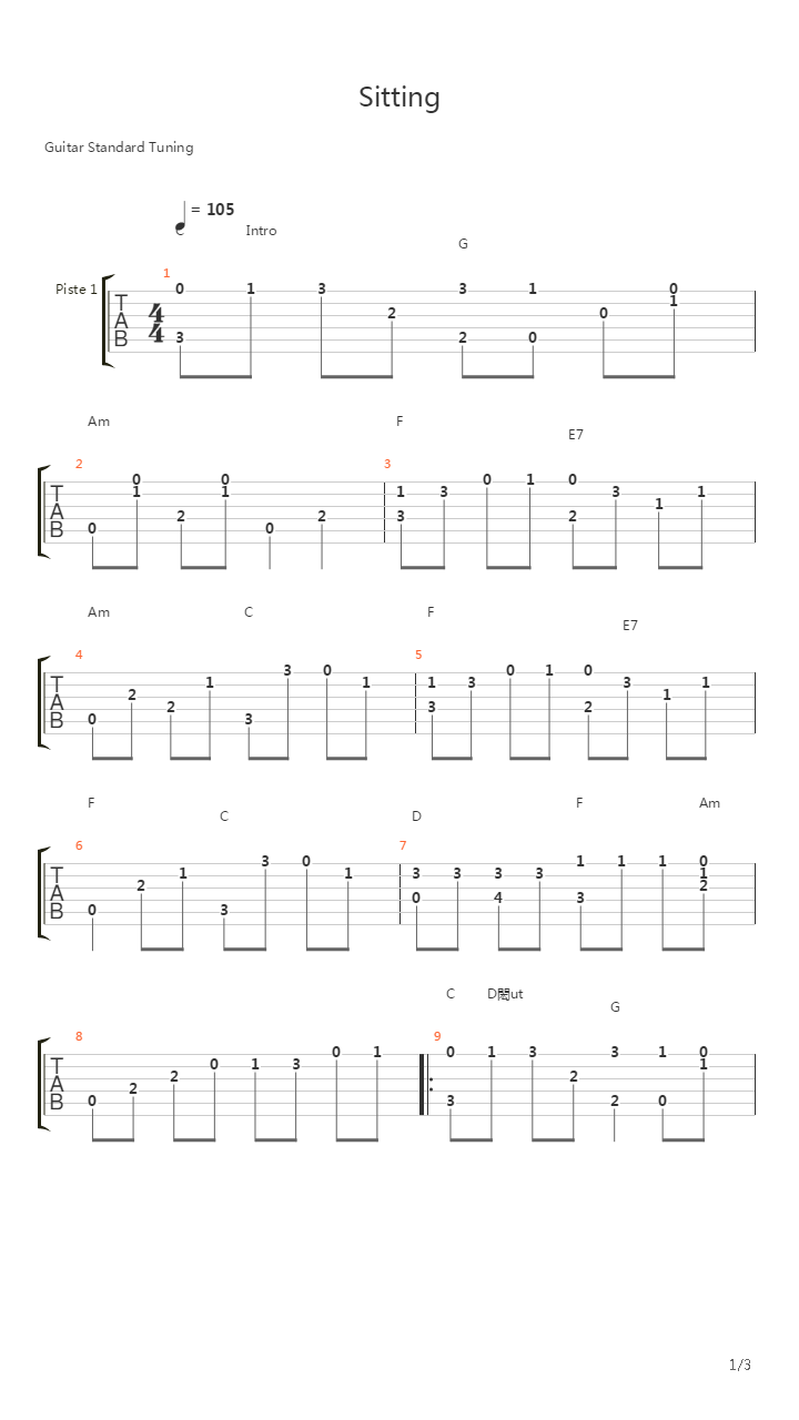 Sitting吉他谱