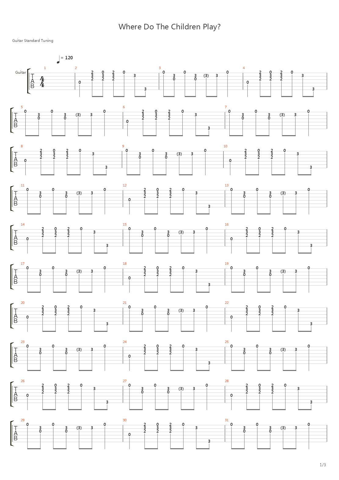 Where Do The Children Play吉他谱