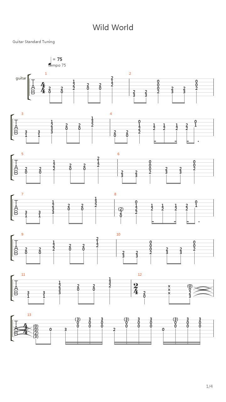 Wild World吉他谱
