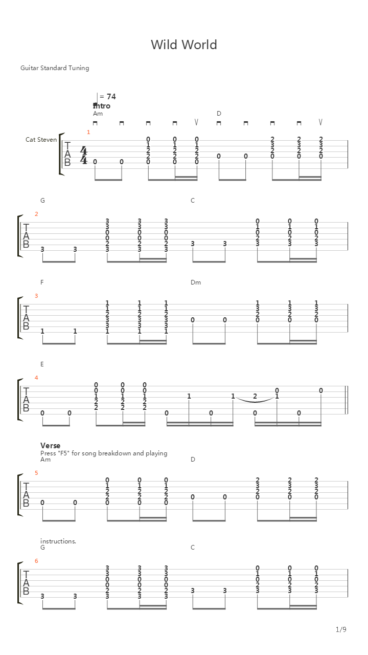 Wild World吉他谱