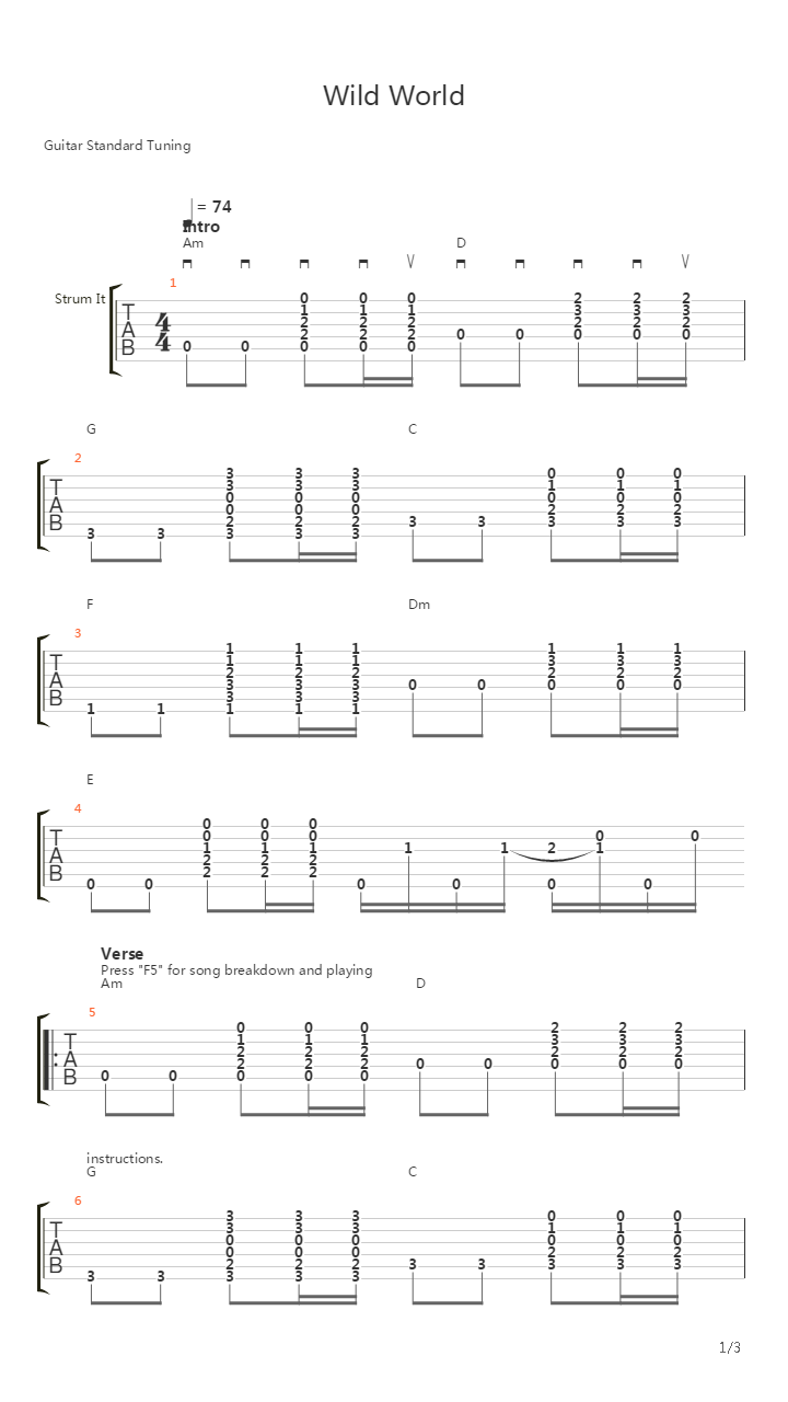 Wild World吉他谱