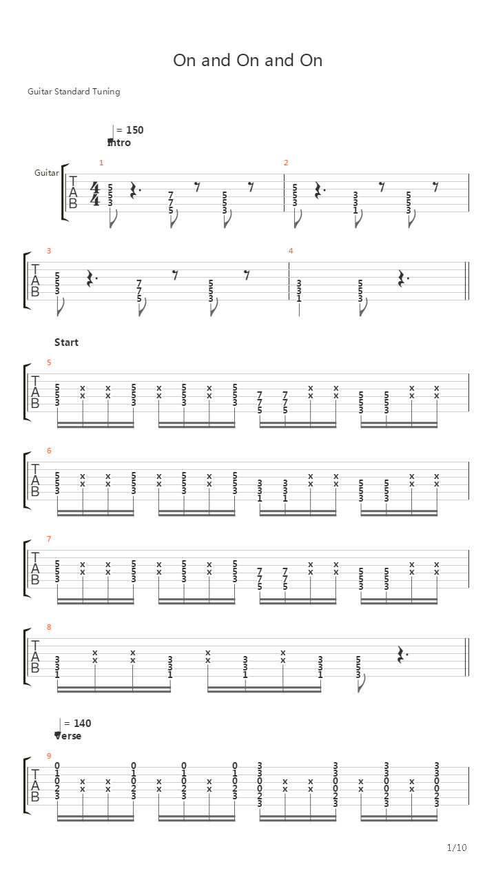 On And On And On吉他谱