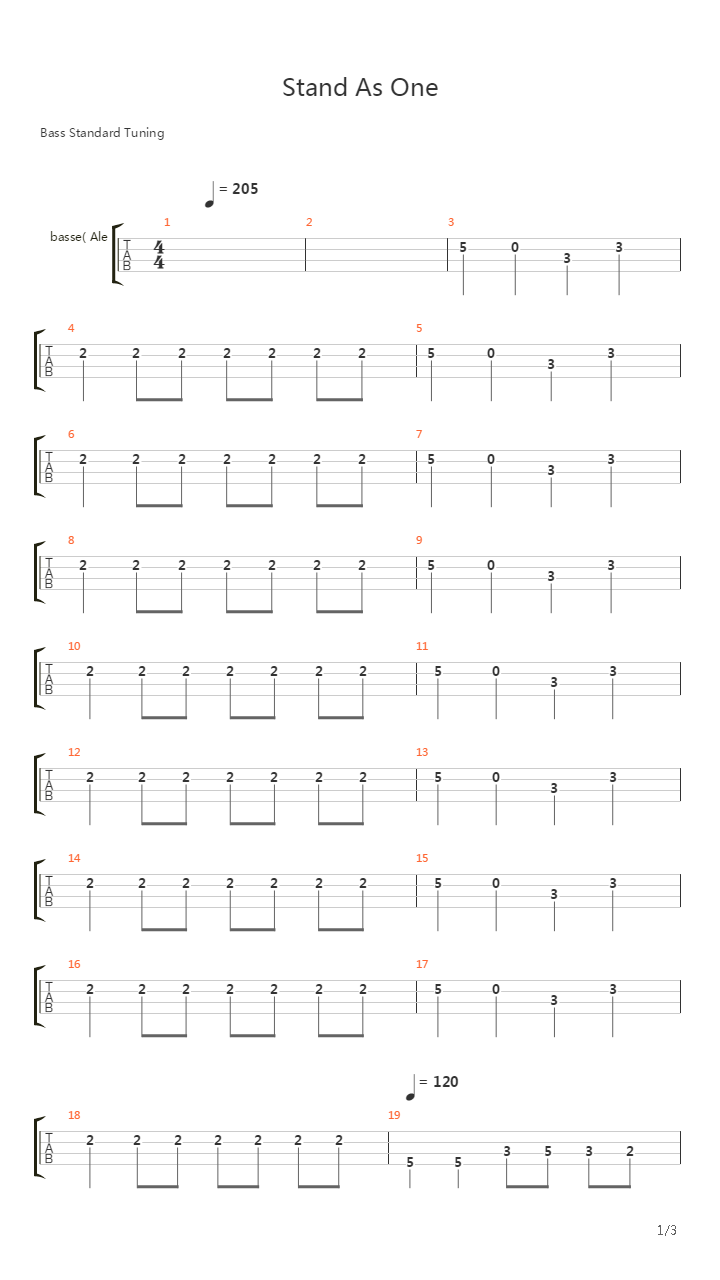 Stand As One吉他谱