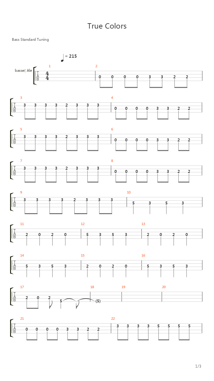 True Colors吉他谱