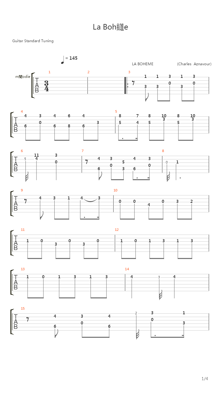 La Bohme吉他谱