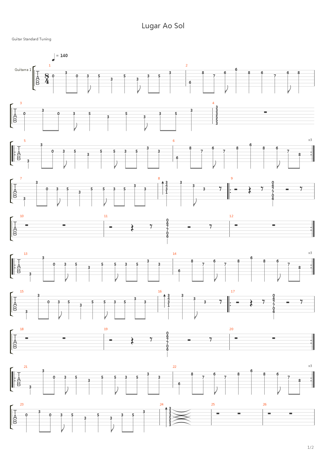 Lugar Ao Sol吉他谱