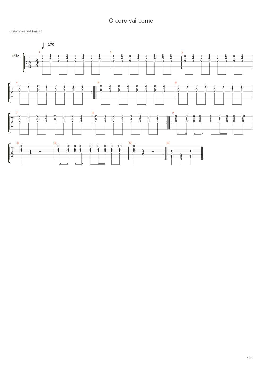 O Coro Vai Come吉他谱