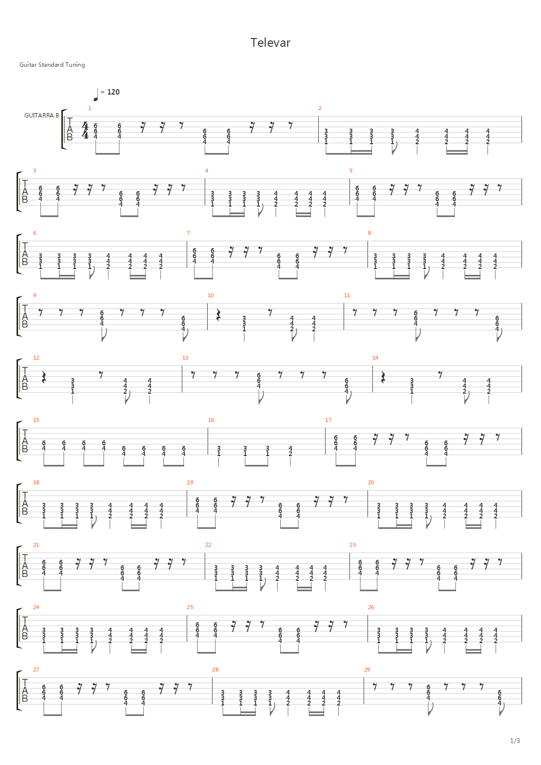 Televar吉他谱