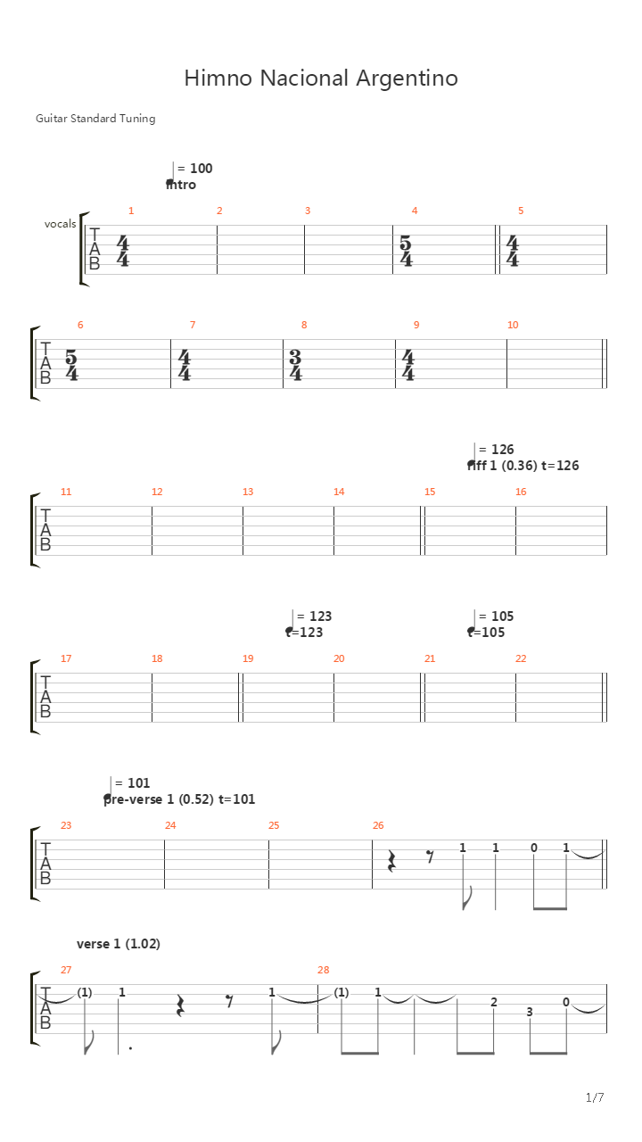 Himno Nacional Argentino吉他谱