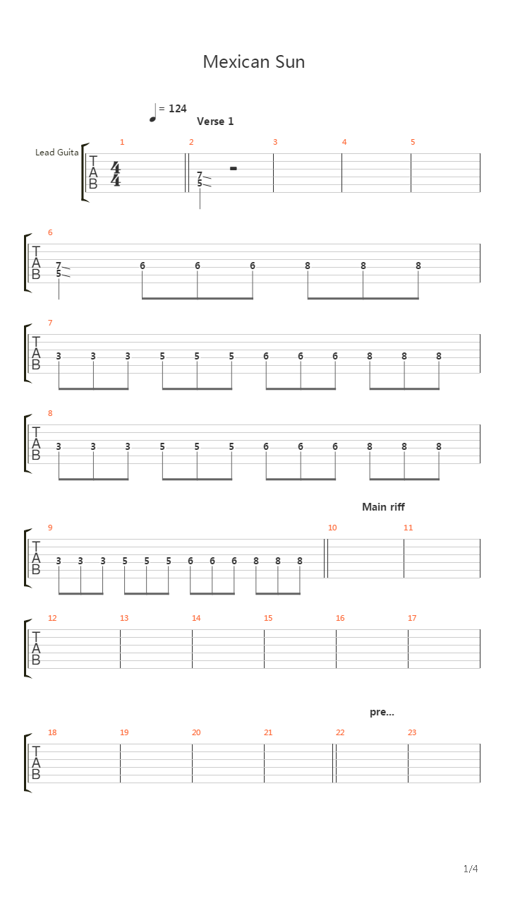 Mexican Sun吉他谱