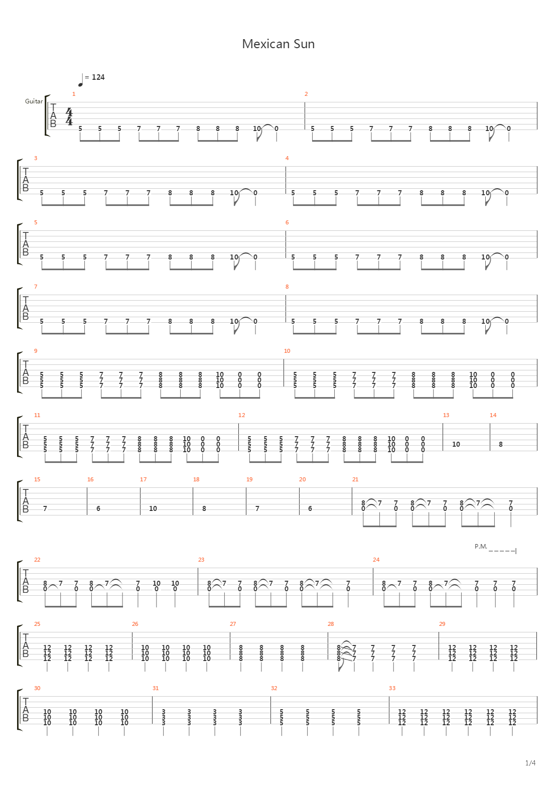 Mexican Sun吉他谱
