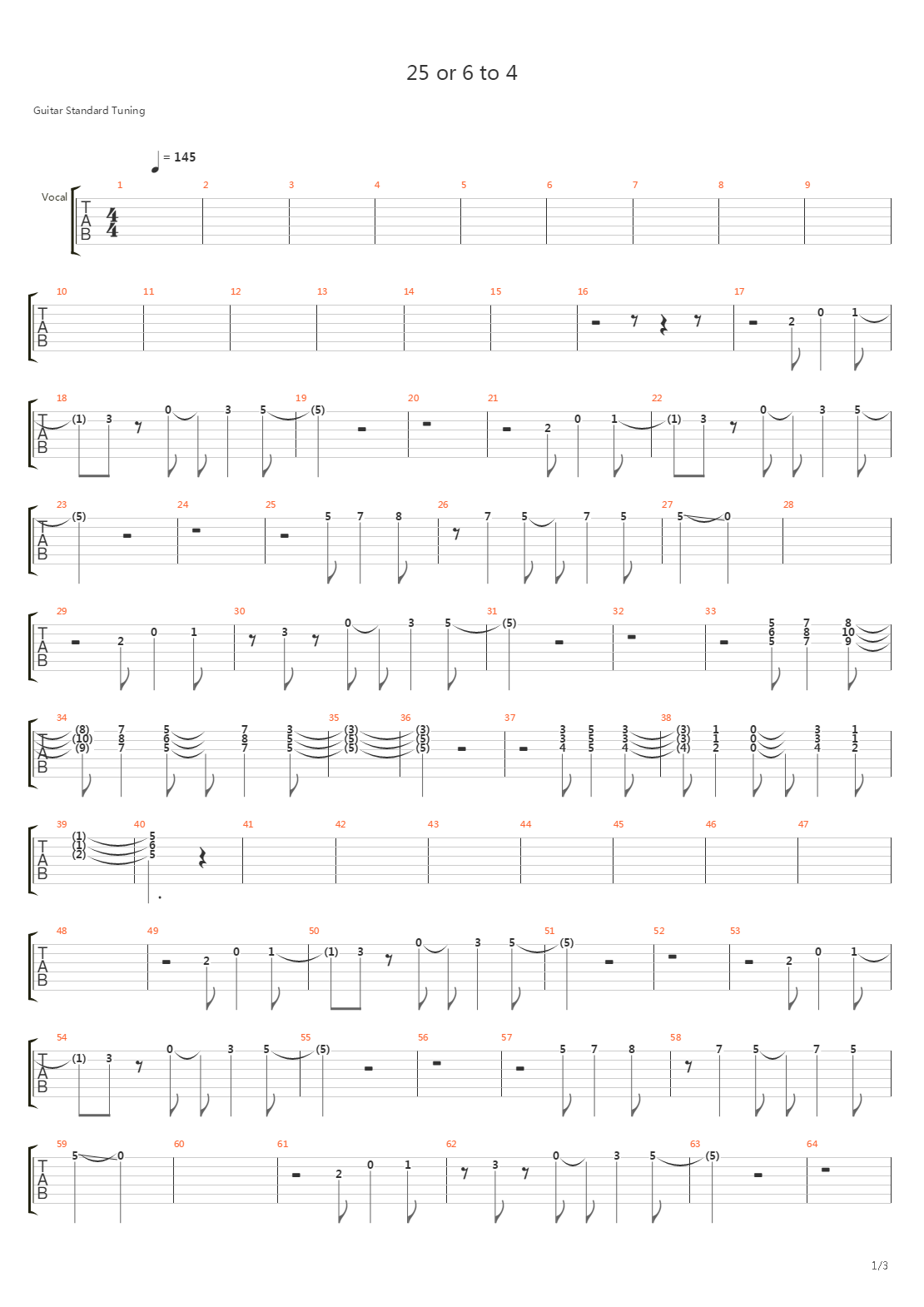 25 Or 6 To 4吉他谱