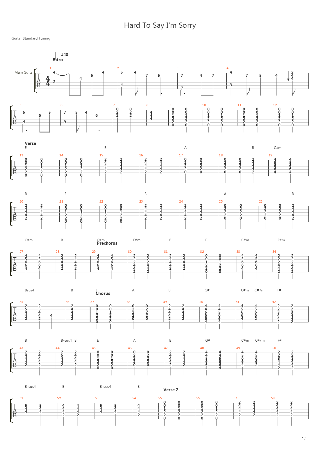 Hard To Say Im Sorry吉他谱