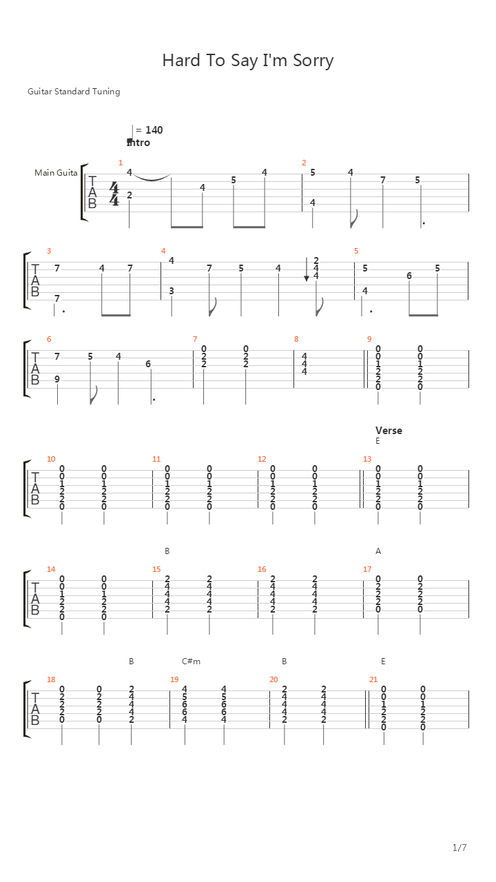 Hard To Say Im Sorry吉他谱