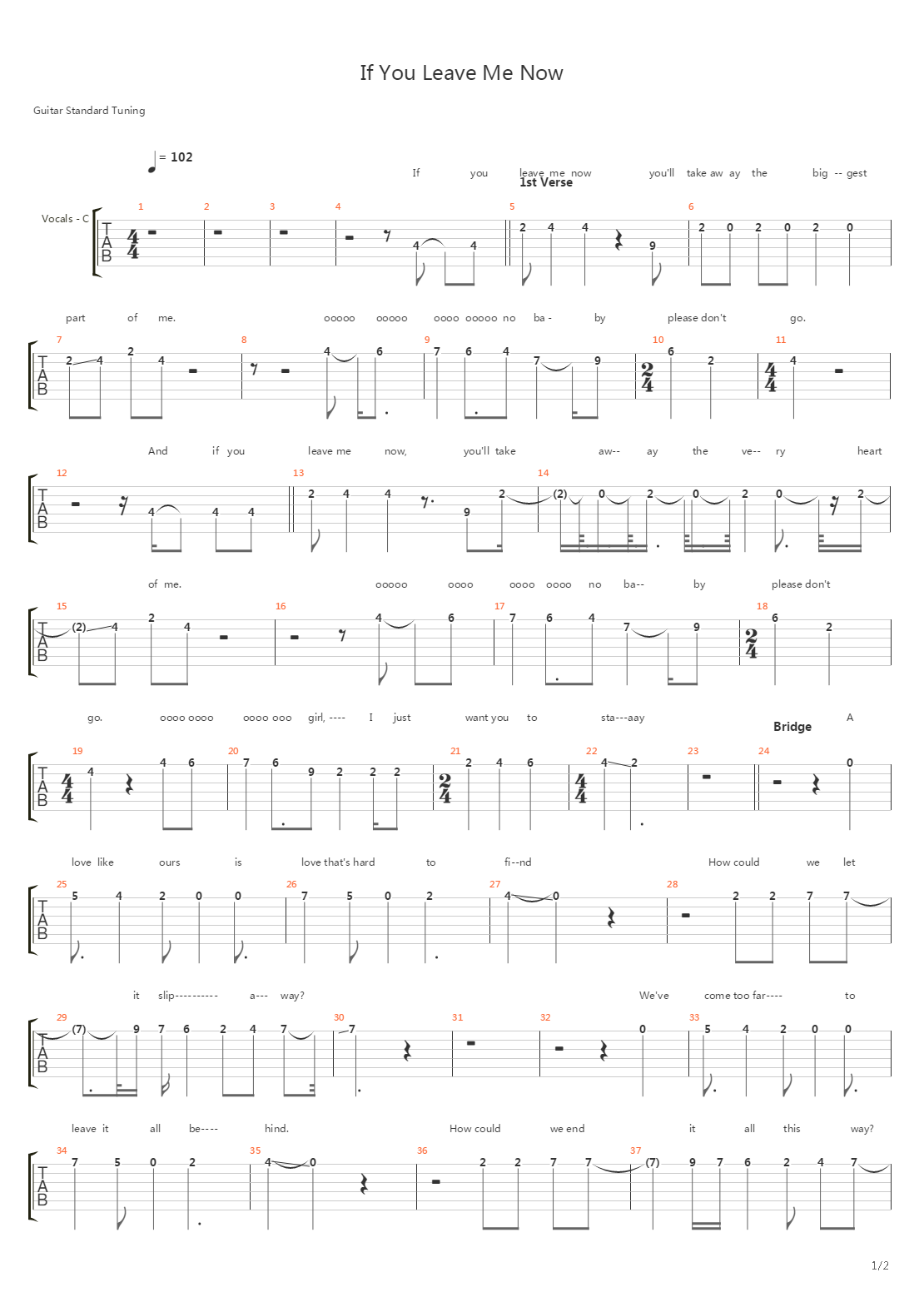 If You Leave Me Now吉他谱