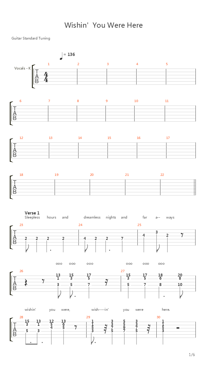 Wishing You Were Here吉他谱