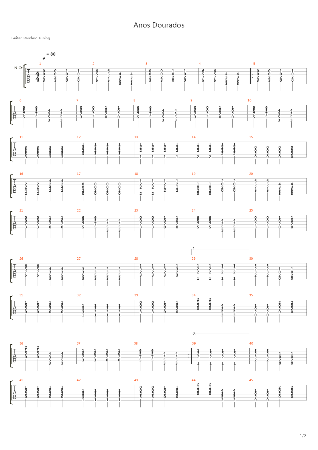 Anos Dourados吉他谱