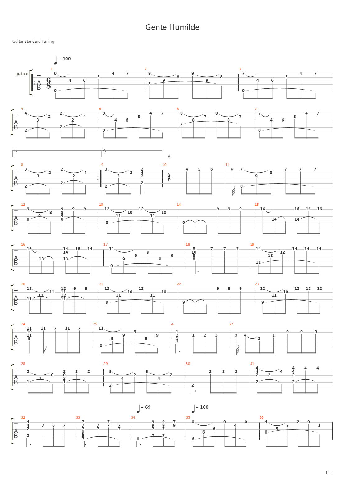 Gente Humilde吉他谱