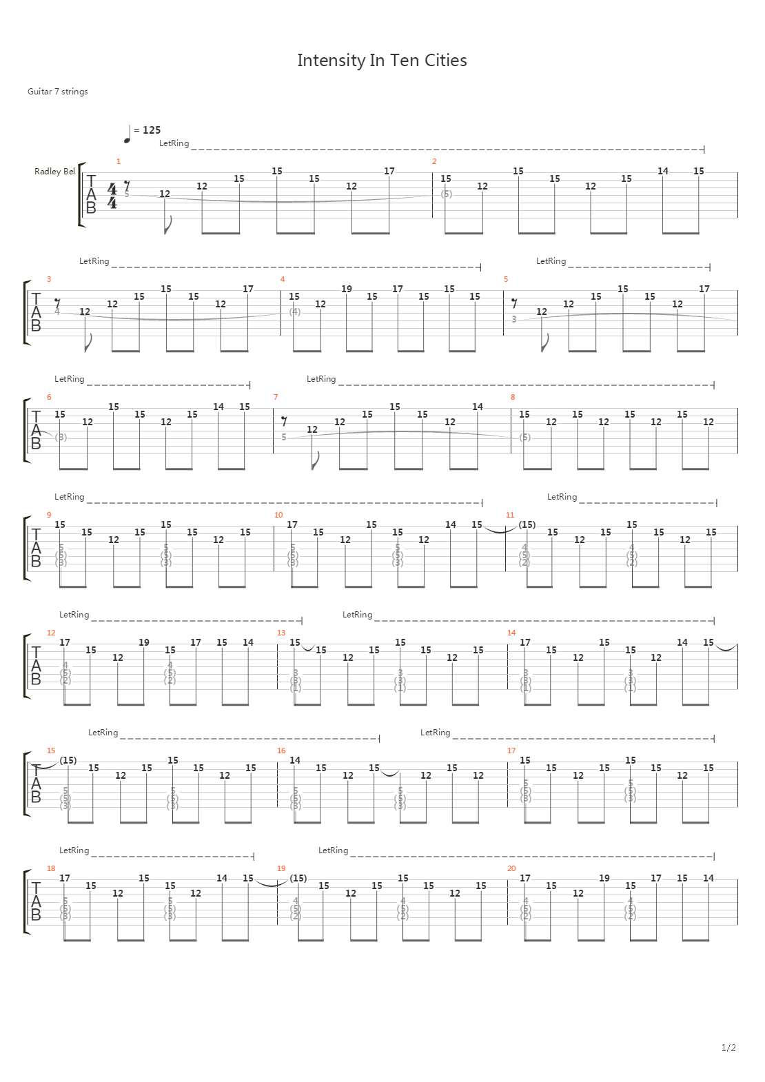 Intensity In Ten Cities吉他谱