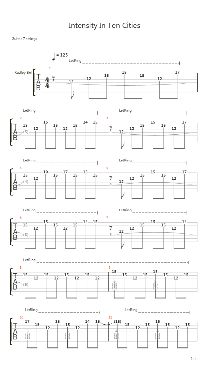 Intensity In Ten Cities吉他谱