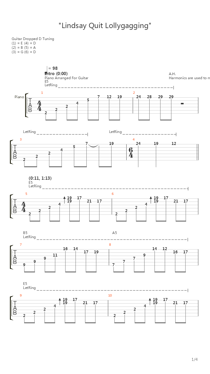 Lindsay Quit Lollygagging吉他谱