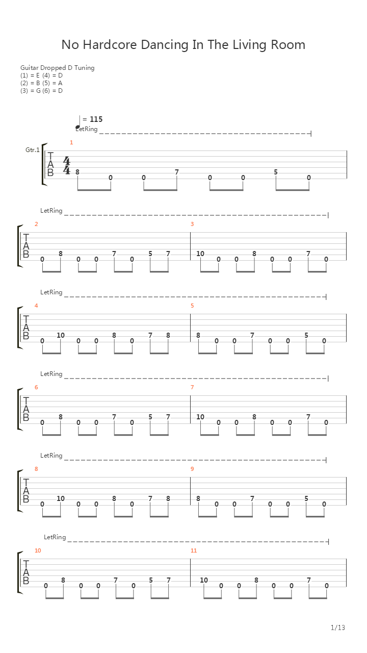 No Hardcore Dancing In The Living Room吉他谱