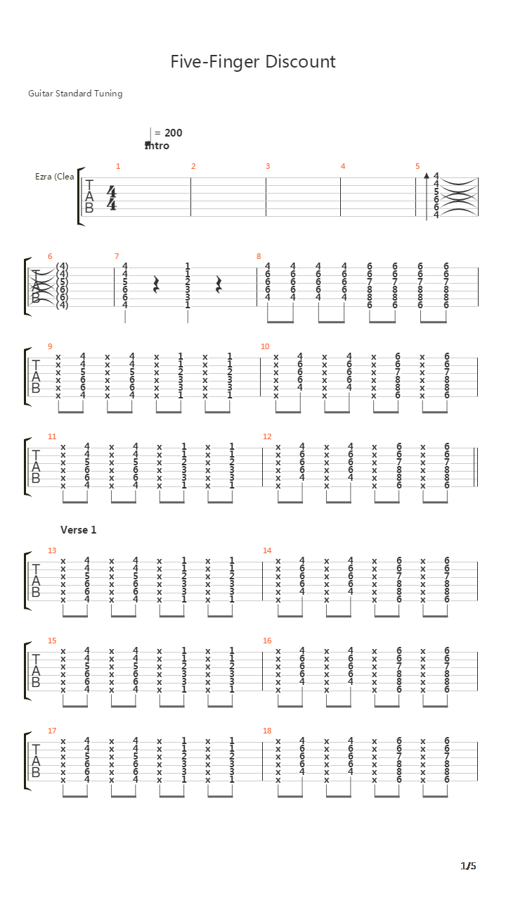 Five-finger Discount吉他谱