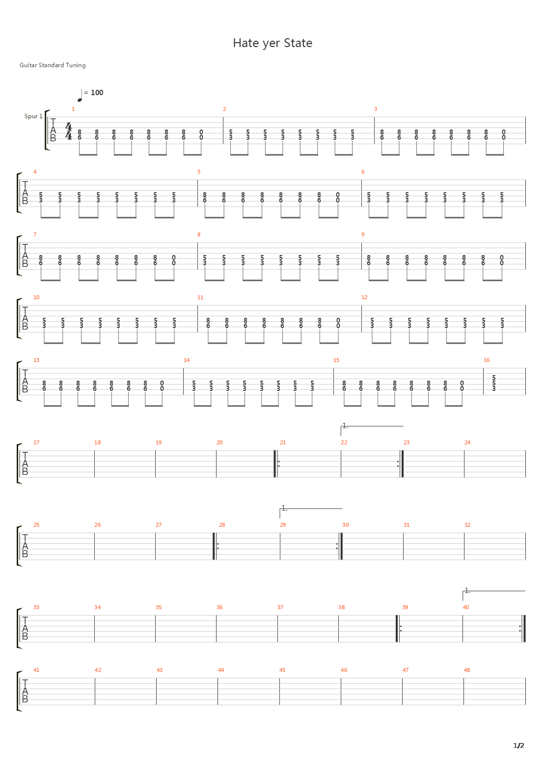 Hate Yer State吉他谱