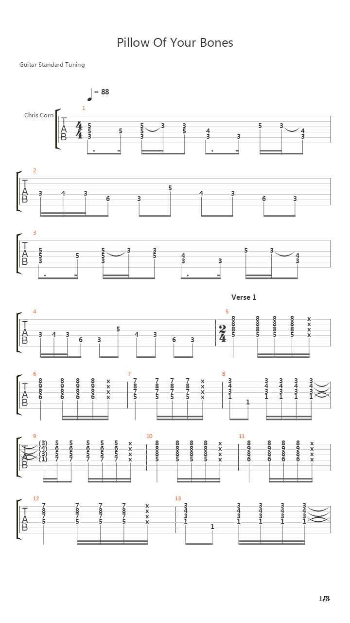 Pillow Of Your Bones吉他谱