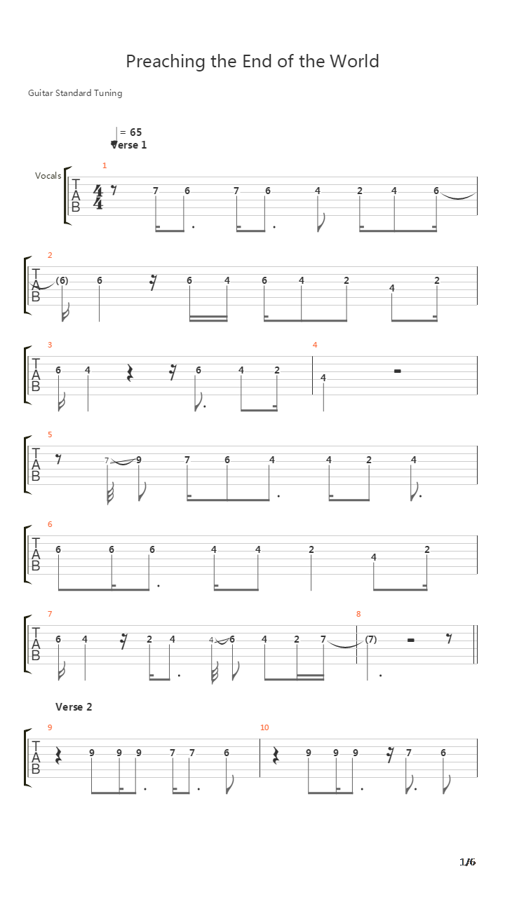 Preaching The End Of The World吉他谱