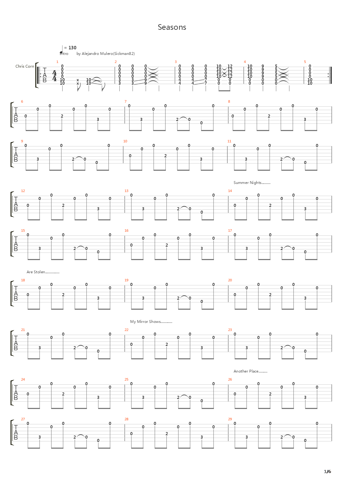 Seasons吉他谱
