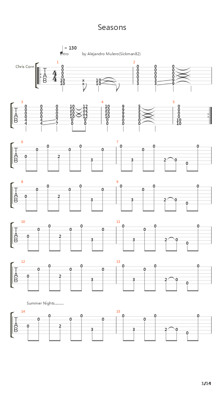 Seasons吉他谱