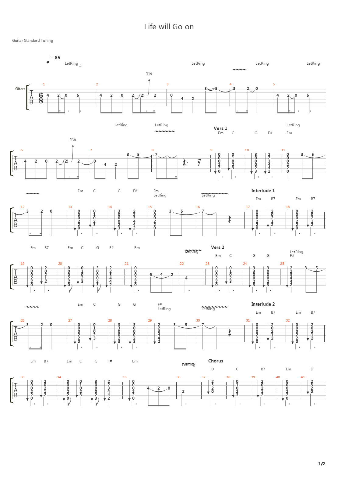 Life Will Go On吉他谱