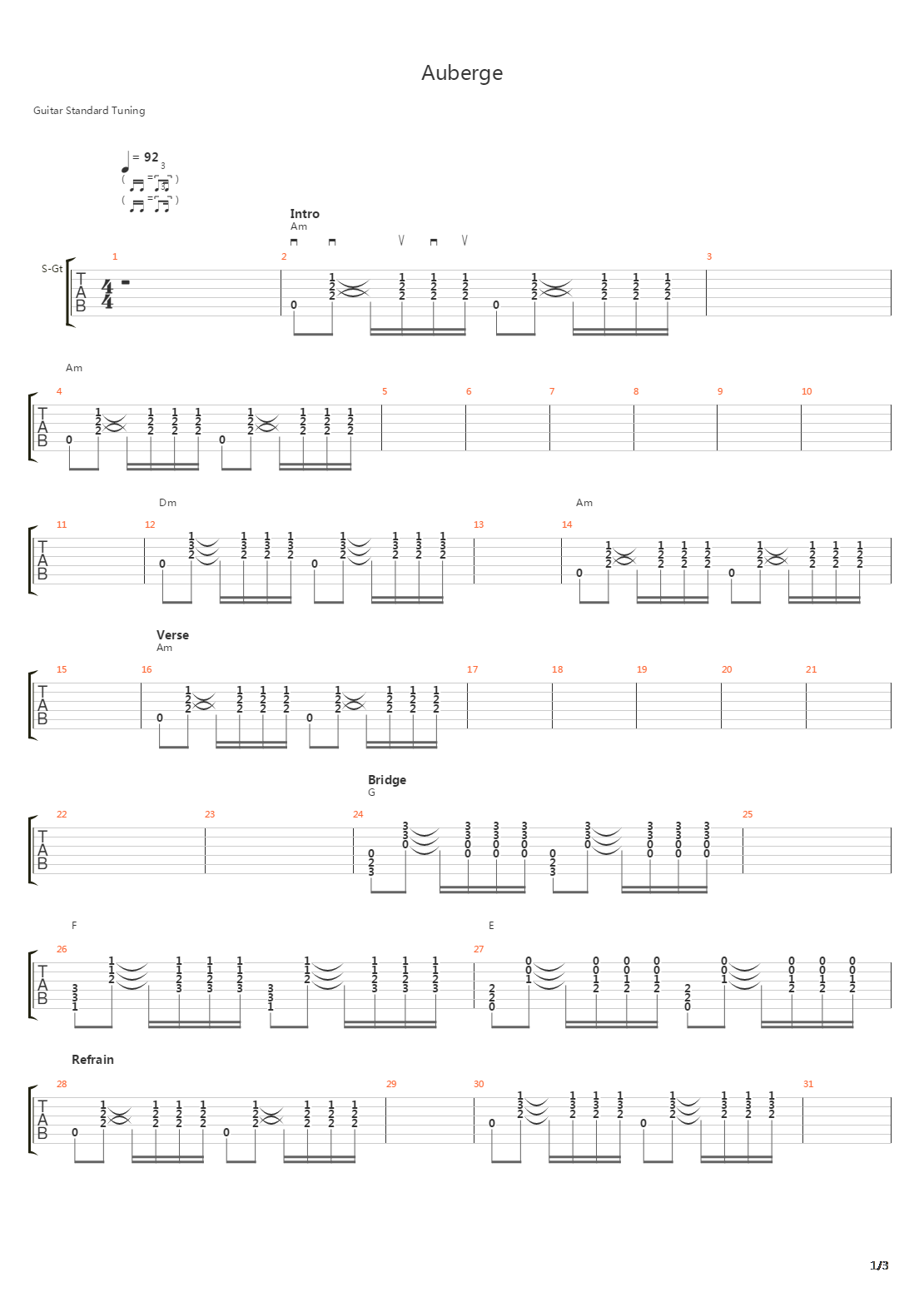 Auberge吉他谱