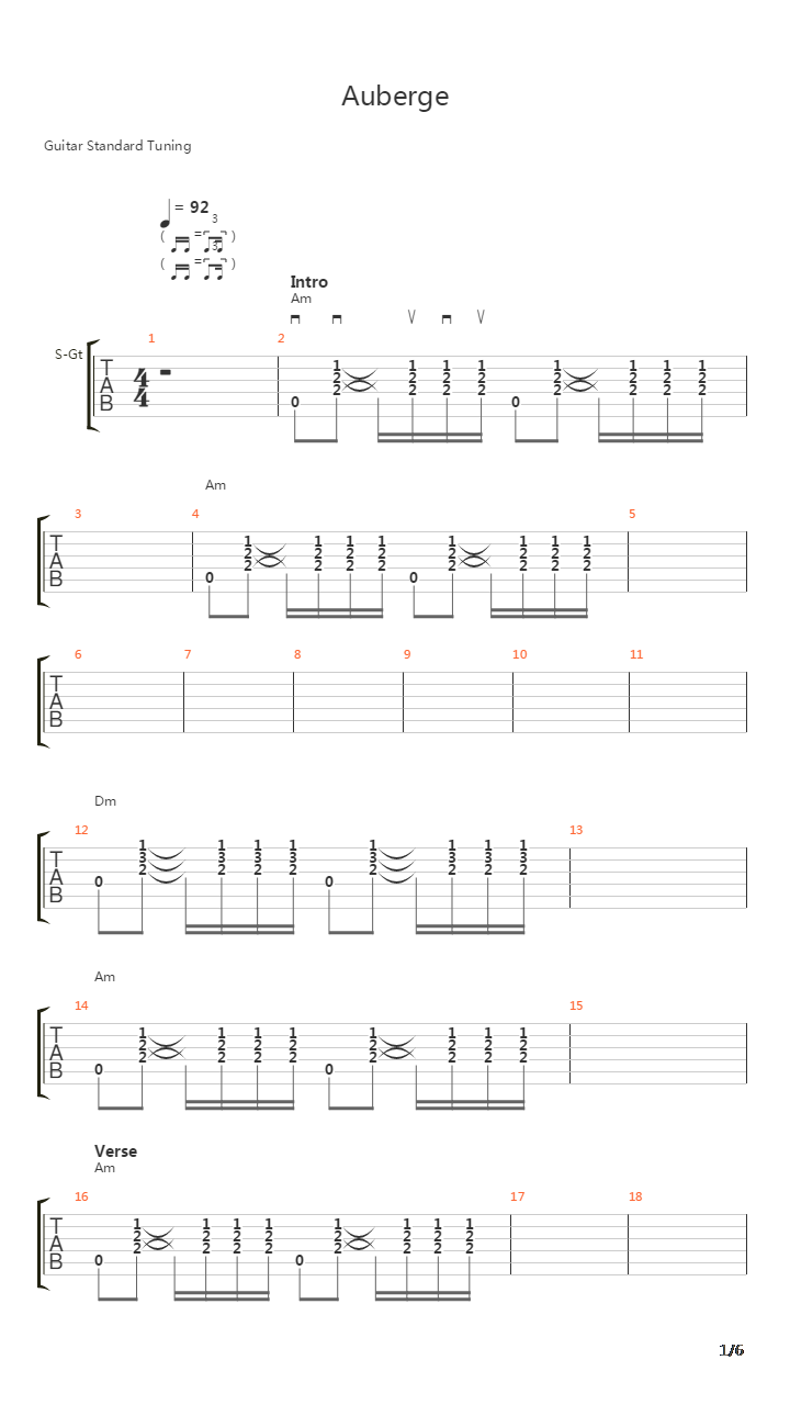 Auberge吉他谱