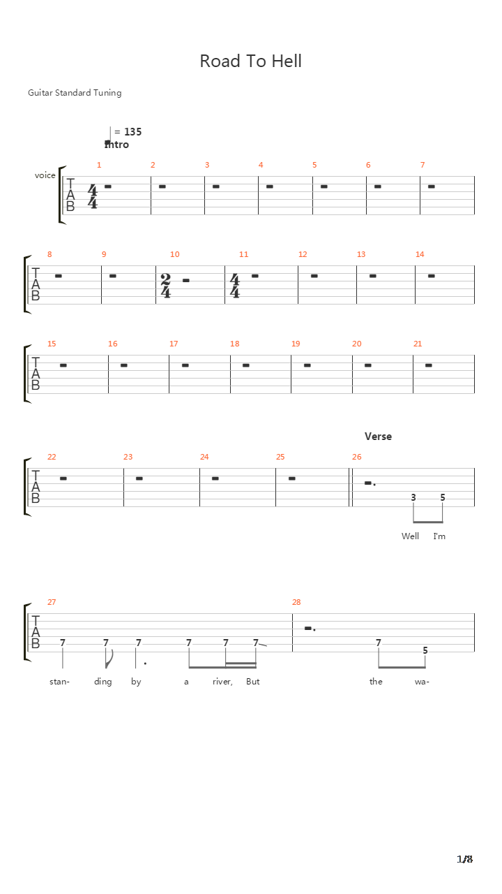 Road To Hell吉他谱