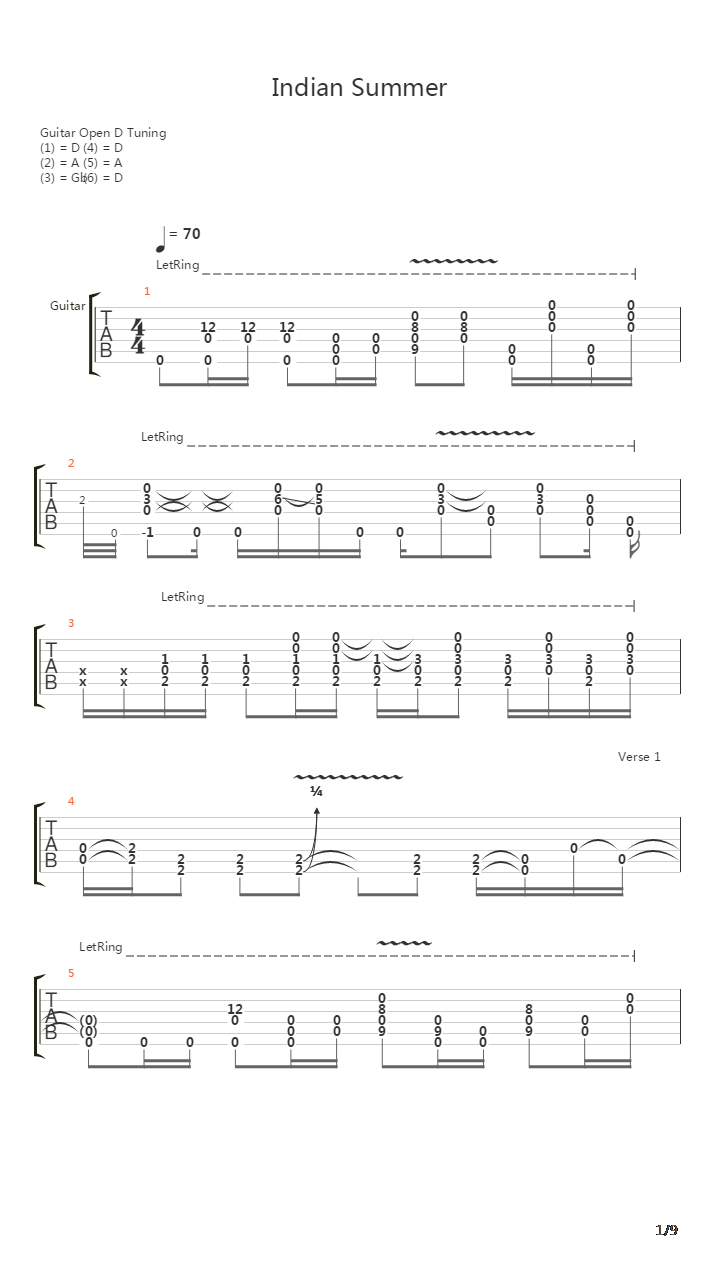 Indian Summer吉他谱