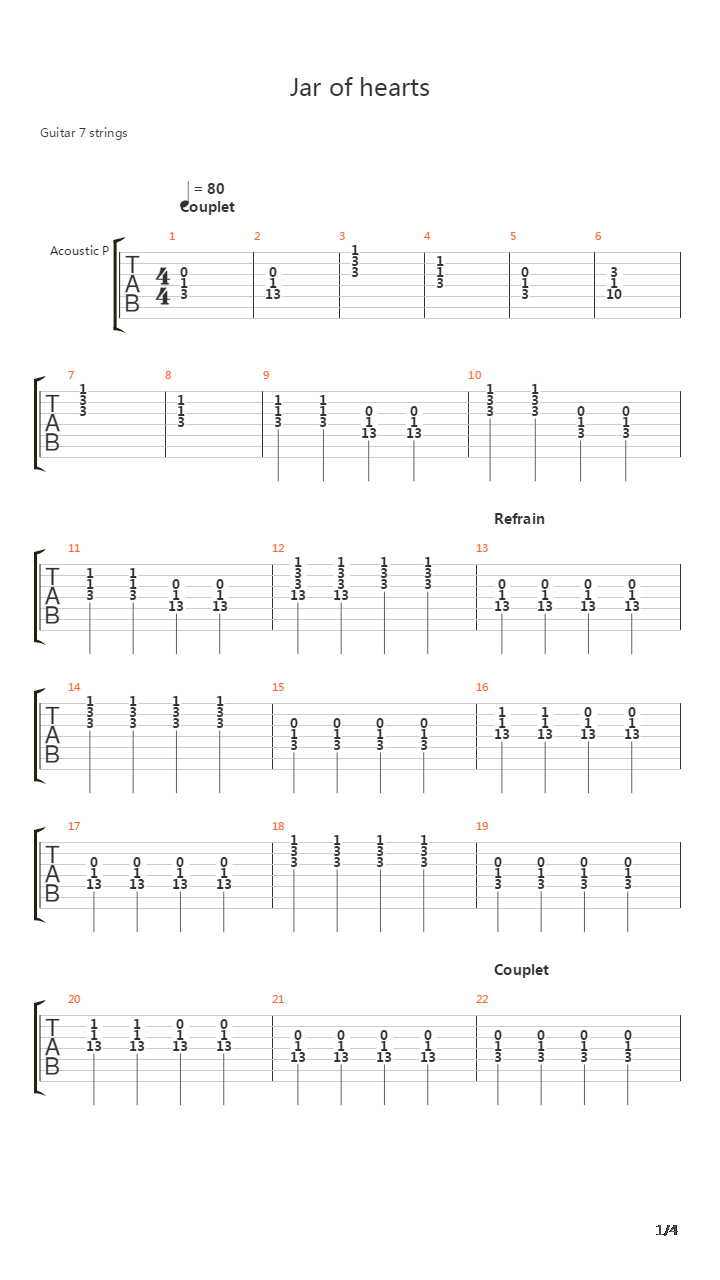 Jar Of Hearts吉他谱