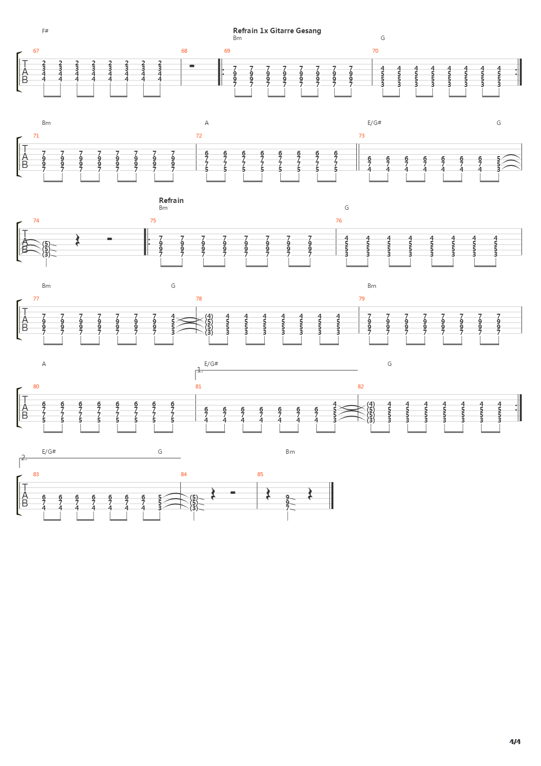 Nie Genug吉他谱